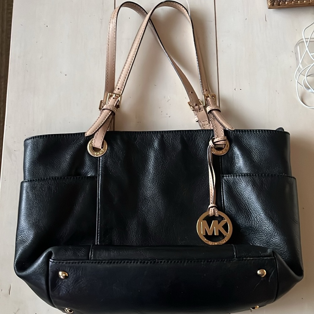 Michael Kohrs Handbag Black Leather with Tan and gold accents